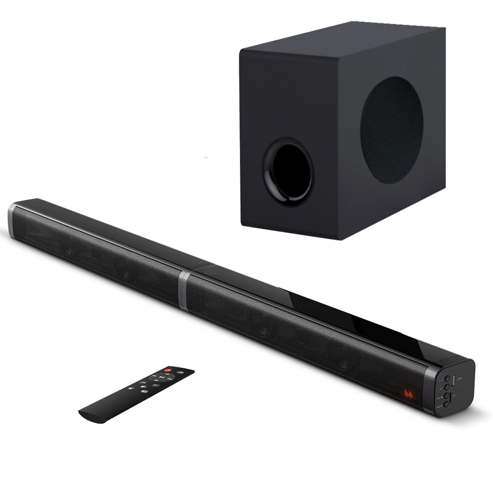 

2.1CH soundbar with subwoofer optical USB TF 3D surround sound home theater system for TV, Black