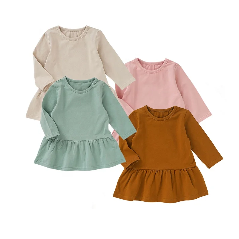 

Wholesale Organic Cotton Long Sleeve Knee Length 0-4T Infant Dresses Girl Baby, Refer to our color swatches