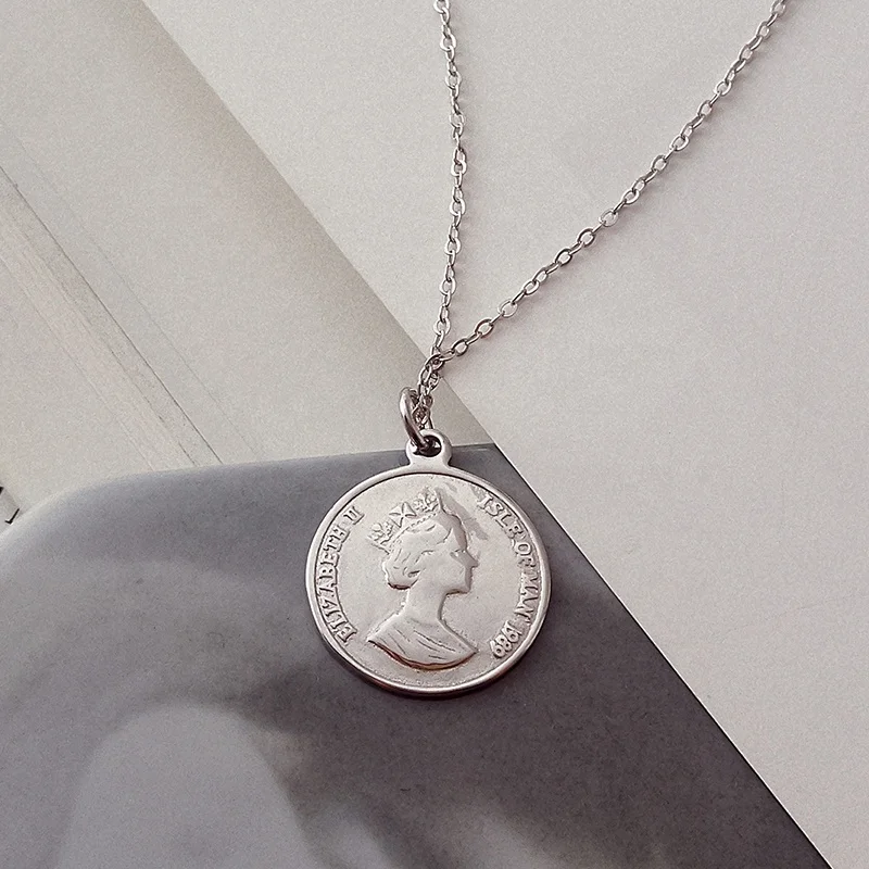 

925 sterling silver Vintage elizabeth necklace gold plated custom coin pendant necklace women