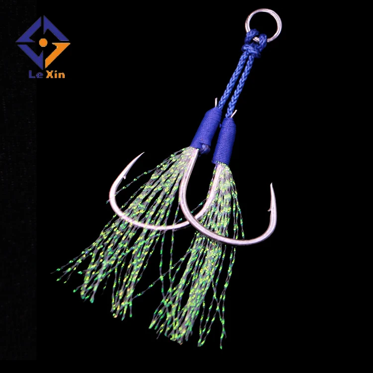 

Sea Saltwater Twin Assist Hook Jigging Colorful Jigging Spoon Fishing Hook, Silver