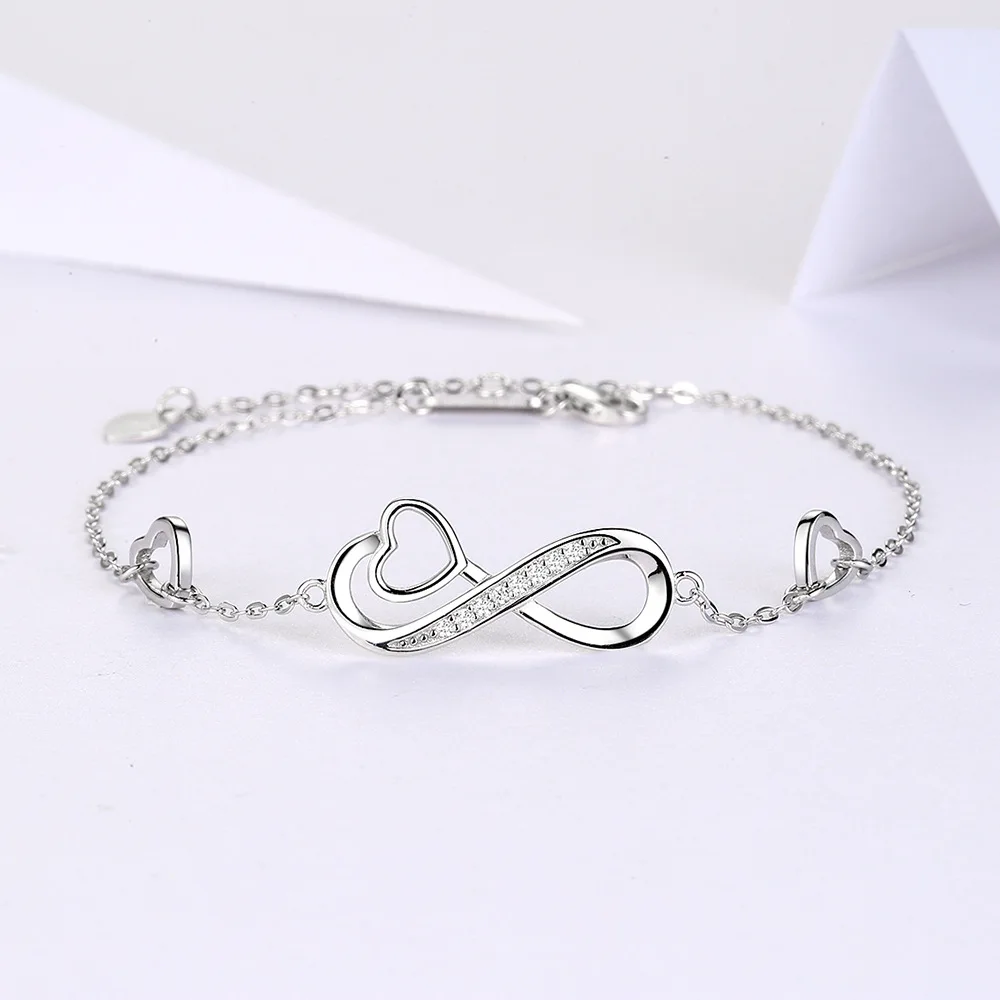 

8-character Sterling Silver And White Gold Bracelet Creative Fashion Inlaid Bracelets Sterling Silver 925 Bracelet, Platinum