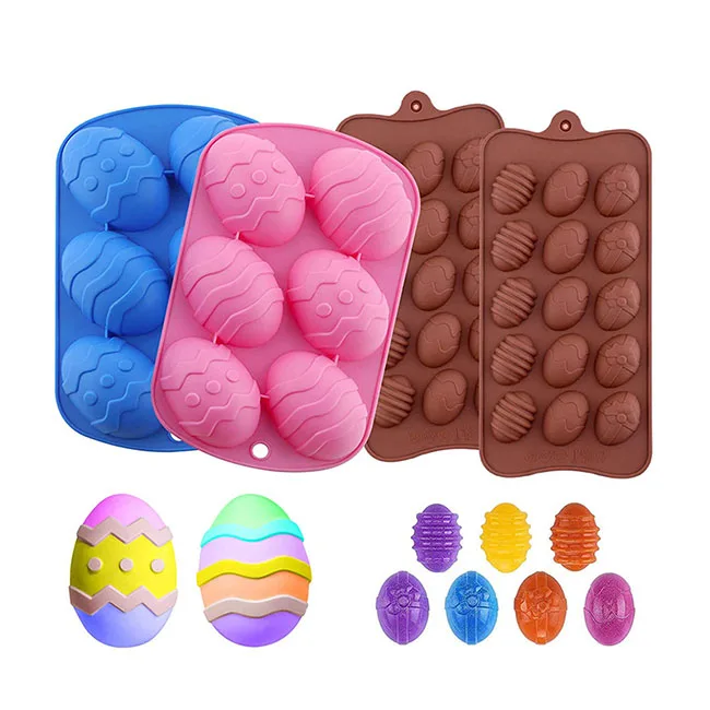 

wholesale baking tools 6 cavity fondant cake molds eggs tray mould for chocolate large easter silicone egg mold, Pink,blue,brown