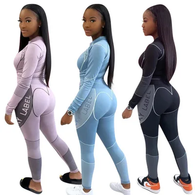 

Low MOQ hot lucky label print long sleeve casual sport gym wear workout legging set quick-dry yoga jogging sportwear activewear, 7 colors