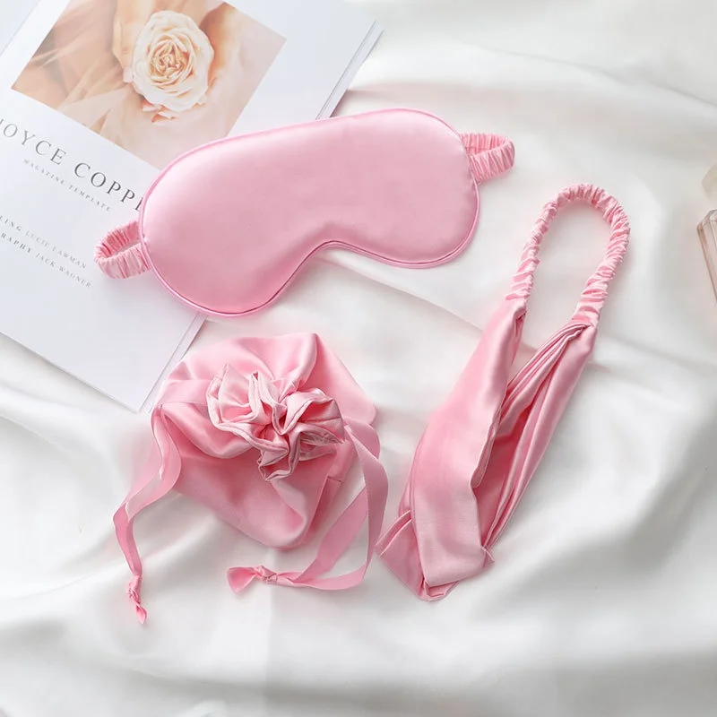 

Manufacture Hot Sale Beauty Gift Silk Satin Hairband Sleep Mask With Pouch