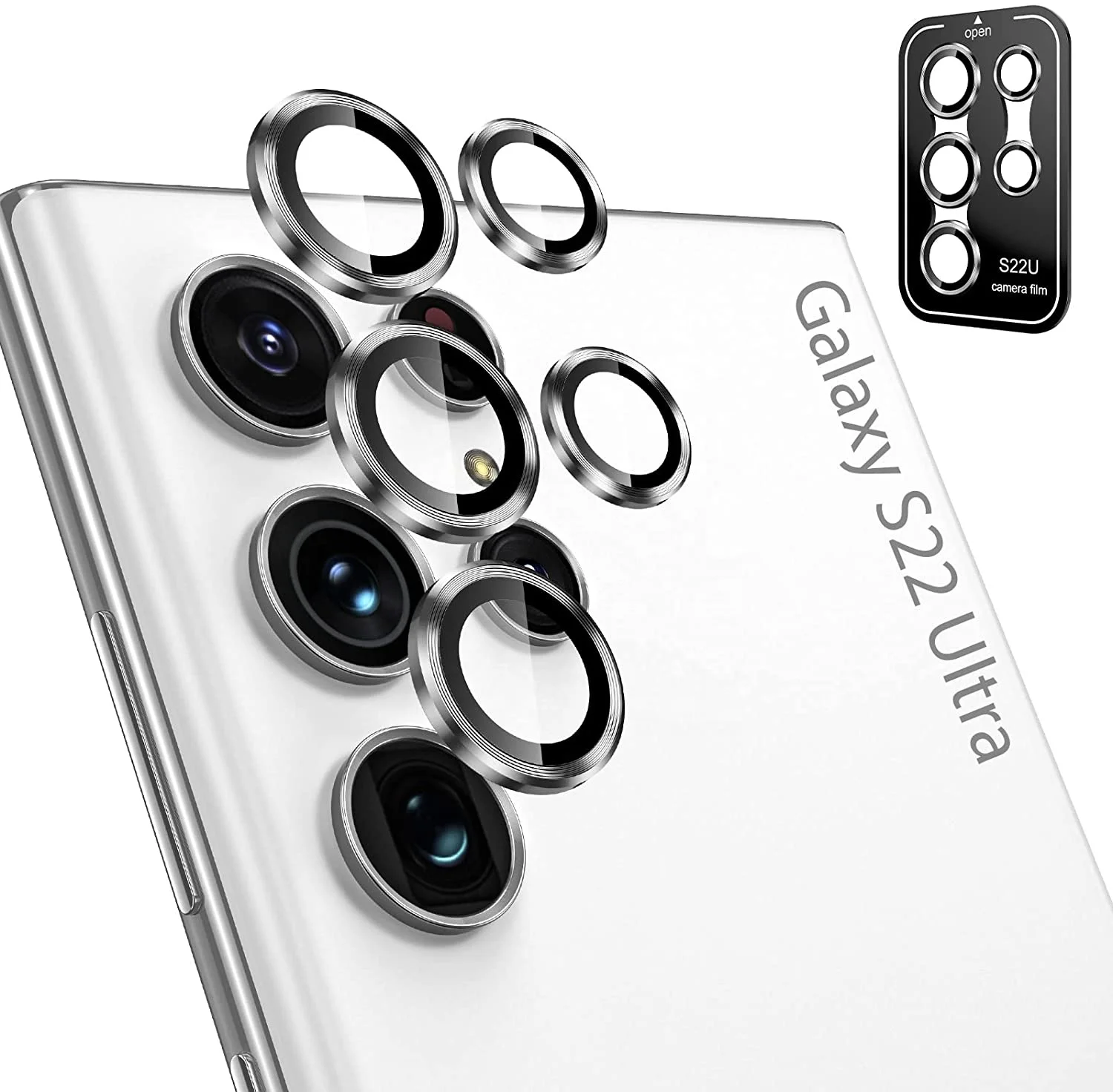 

for Samsung Galaxy S22 Ultra Camera Lens Protector 9H Tempered Glass Camera Cover Screen Protector Metal Ring S22ultra