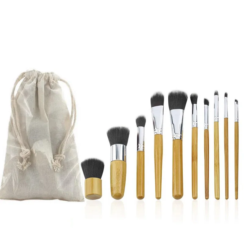 

Cheap Premium 11pcs Kabuki Foundation Eyeshadow Blending Make Up Tools Bamboo Handle Makeup Brush Set, Wood