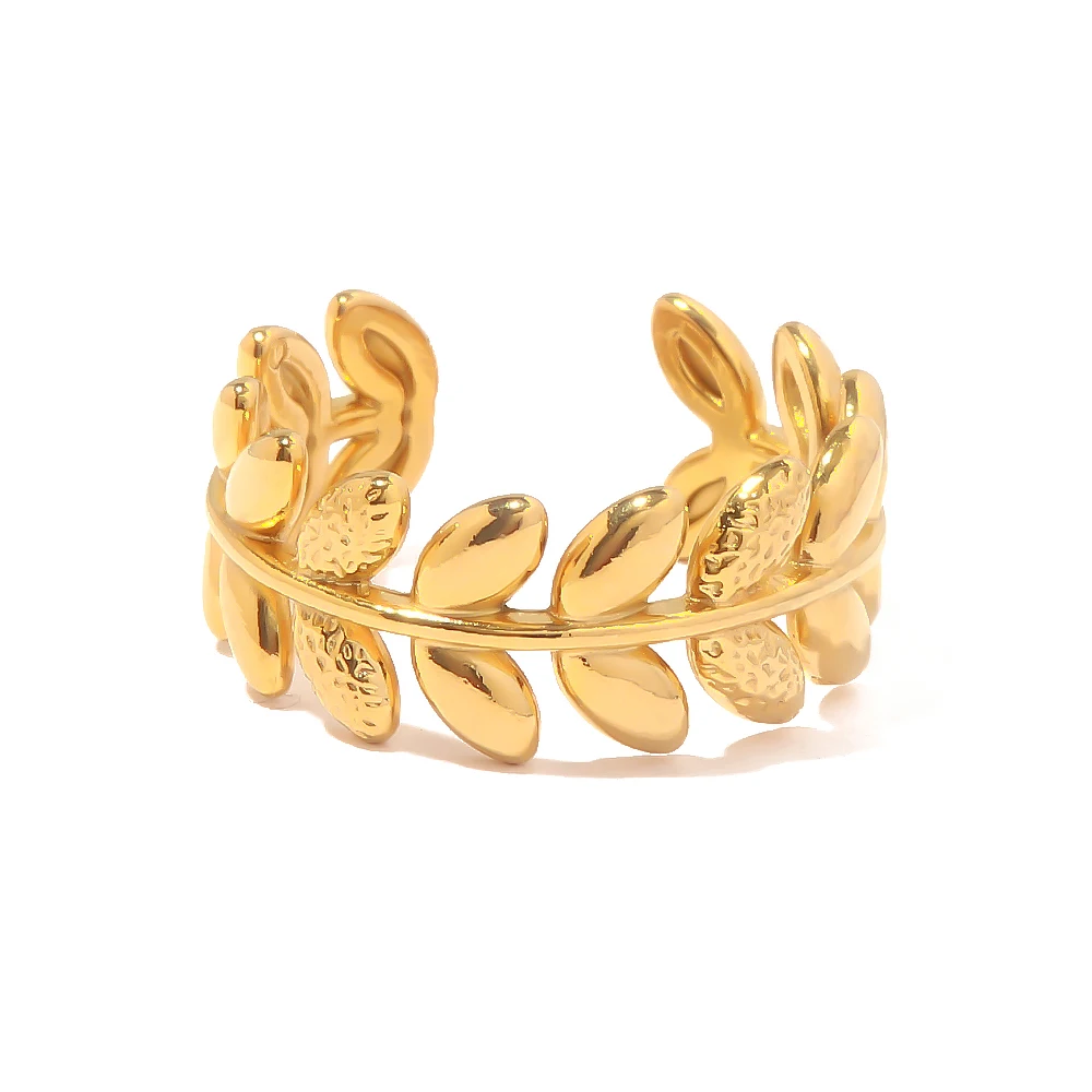 

New Trendy Stainless Steel Jewelry Gift Charm 18K Gold Plated Opening Leaf Rings for Women