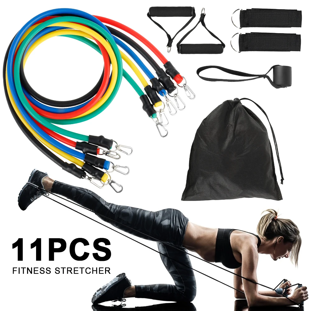 

11PCS Pull Rope Resistance Rubber Band Yoga Elastic Belt Upgrade Training Stick Set Pilates Exercise Fitness Equipment