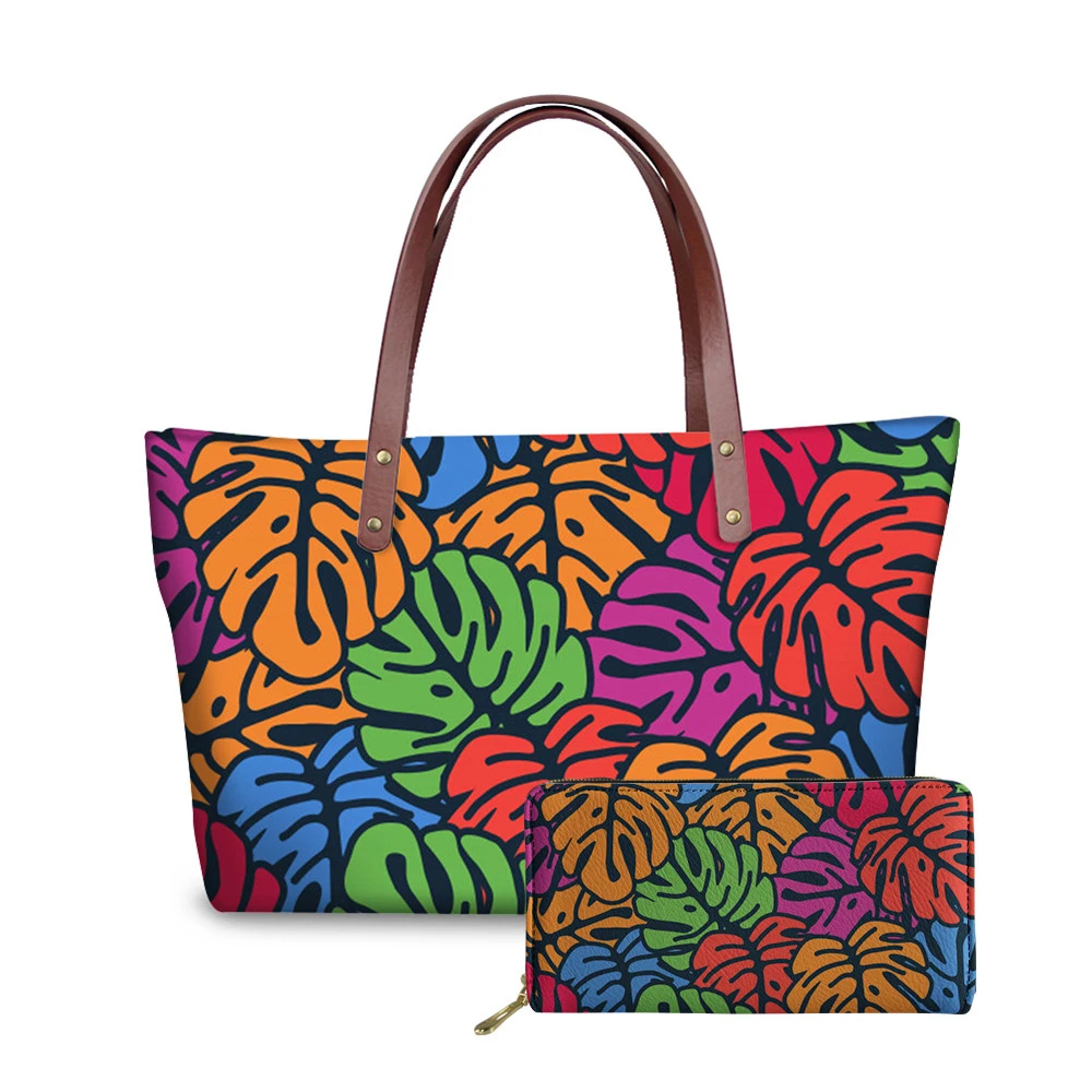 

Women Purses And Handbag Women Bags Set Handbags Fashion Women Bag Tropical Pattern PU Leather Purses And Handbag, Customized color