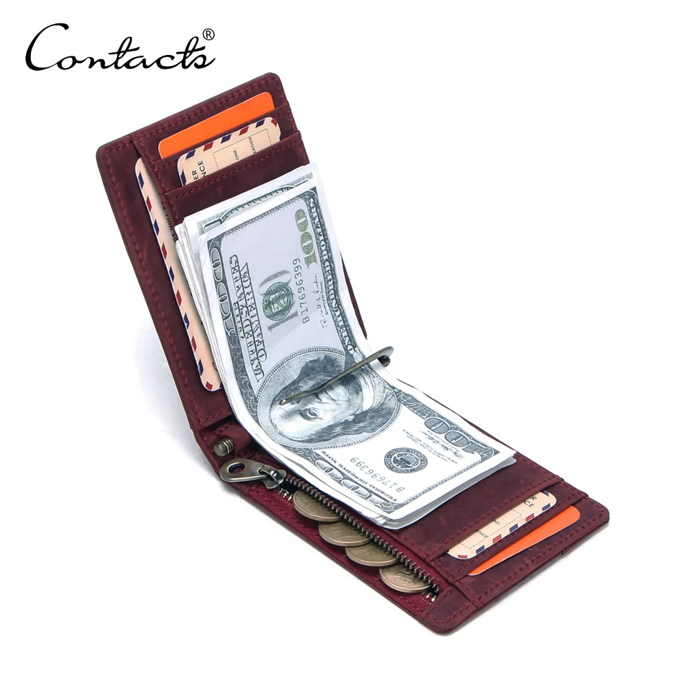 

drop ship contact's famous top brand crazy horse leather anti-theft rfid blocking men leather magnetic money clip, Coffee;blue;red;brown or customized color
