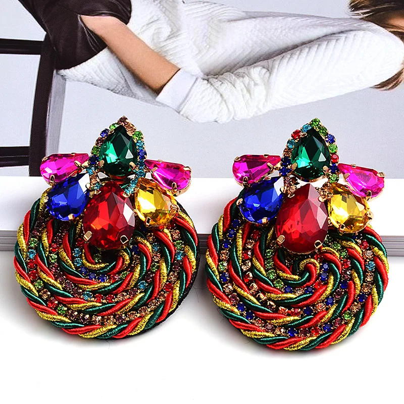 

2021 Colorful Crystal Earrings High-quality ethnic Rhinestone Handmade Round Drop Earring summer Jewelry Accessories For Women