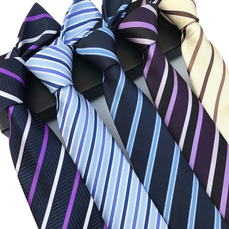 

Custom Logo Striped Neck Ties For Men Polyester Woven Casual Neckties