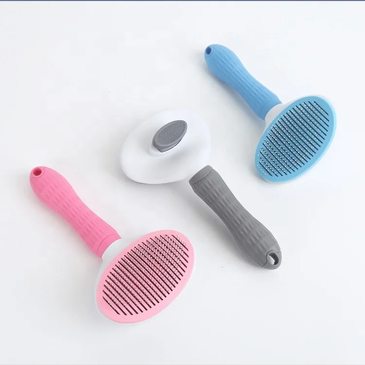

Button Pet Hair Grooming Brush Cat Comb Dog Brush For Shedding Self Cleaning Slicker Pet Cat Brush