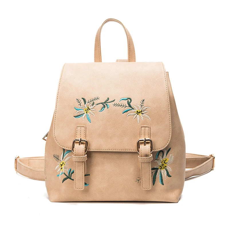

Free Shipping Vintage PU Leather Flower Embroidery Boho Backpack Women Anti-Theft School Shoulder Back Pack Daypack, 4 colors