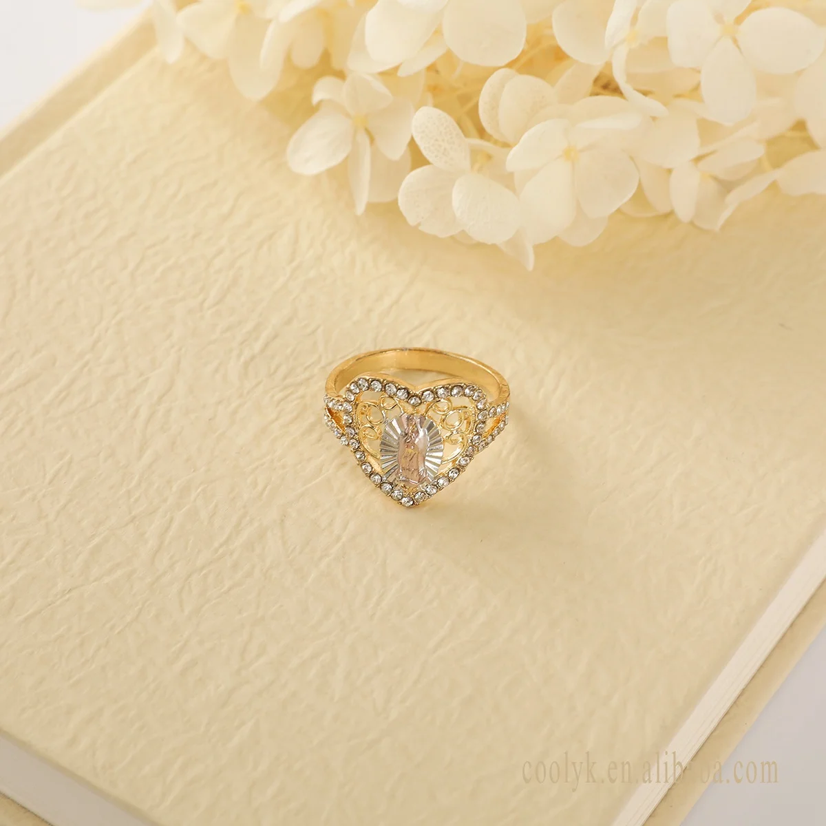 

Jewelry Cheap Women Charm 18k Real Gold Jewelry Heart Ring Set with Zircon
