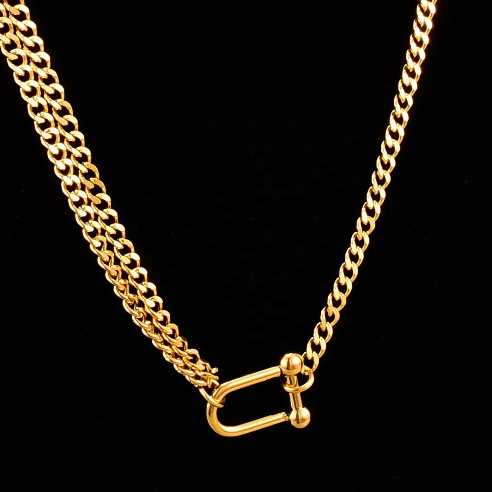 

Cheap womens minimalist 18k gold plated brass chain necklace jewelry, Gold color