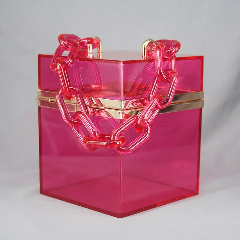 

Transparent Bag Female 2021diy Custom Cute Acrylic Resin Chain Jelly Bag Messenger Portable Small Square Handbag, White, green, blue, black, pink