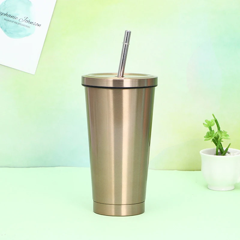 

500ml Reusable Double Wall Vacuum Insulated Stainless Steel Tumbler,Travel Tumbler Cup With Straw And Lid For Coffee, Custom