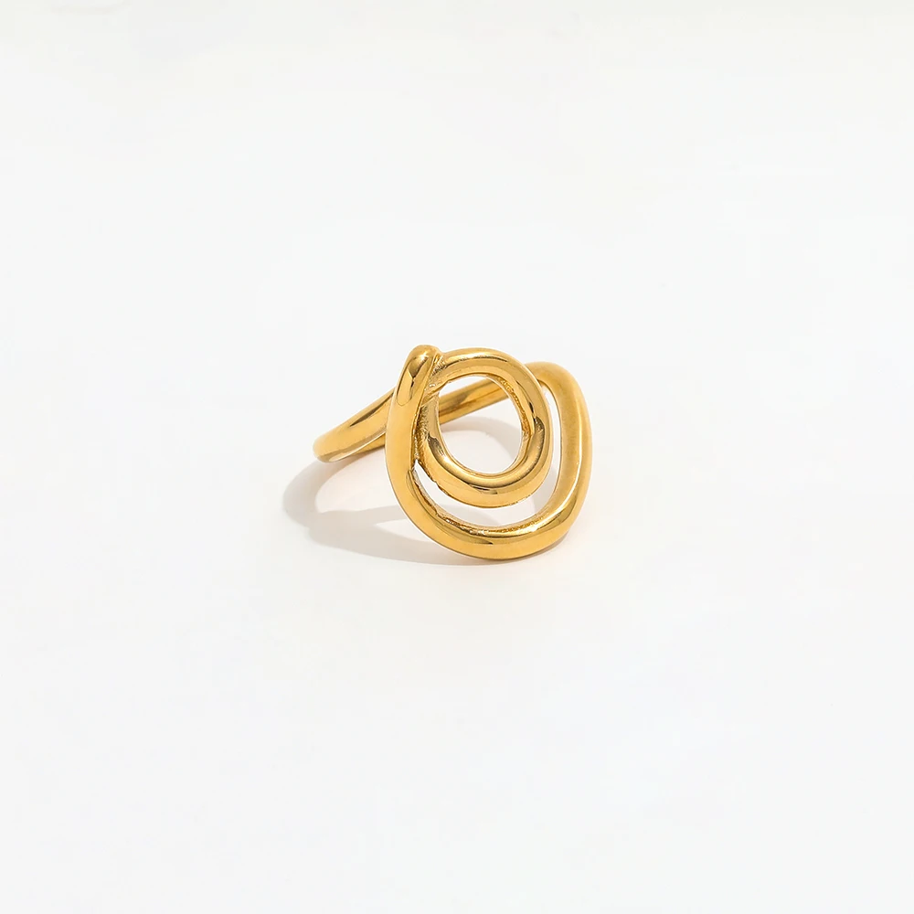 High End 18K Plain Gold Layered Artistic Lines Cross Knot Rings Stainless Steel Vintage Simple Gold Plated Fashion Jewelry