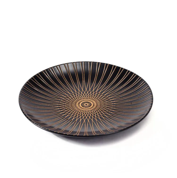 

Hot sale Creative ceramic tableware household large steak fish plate for restaurant, Black gold