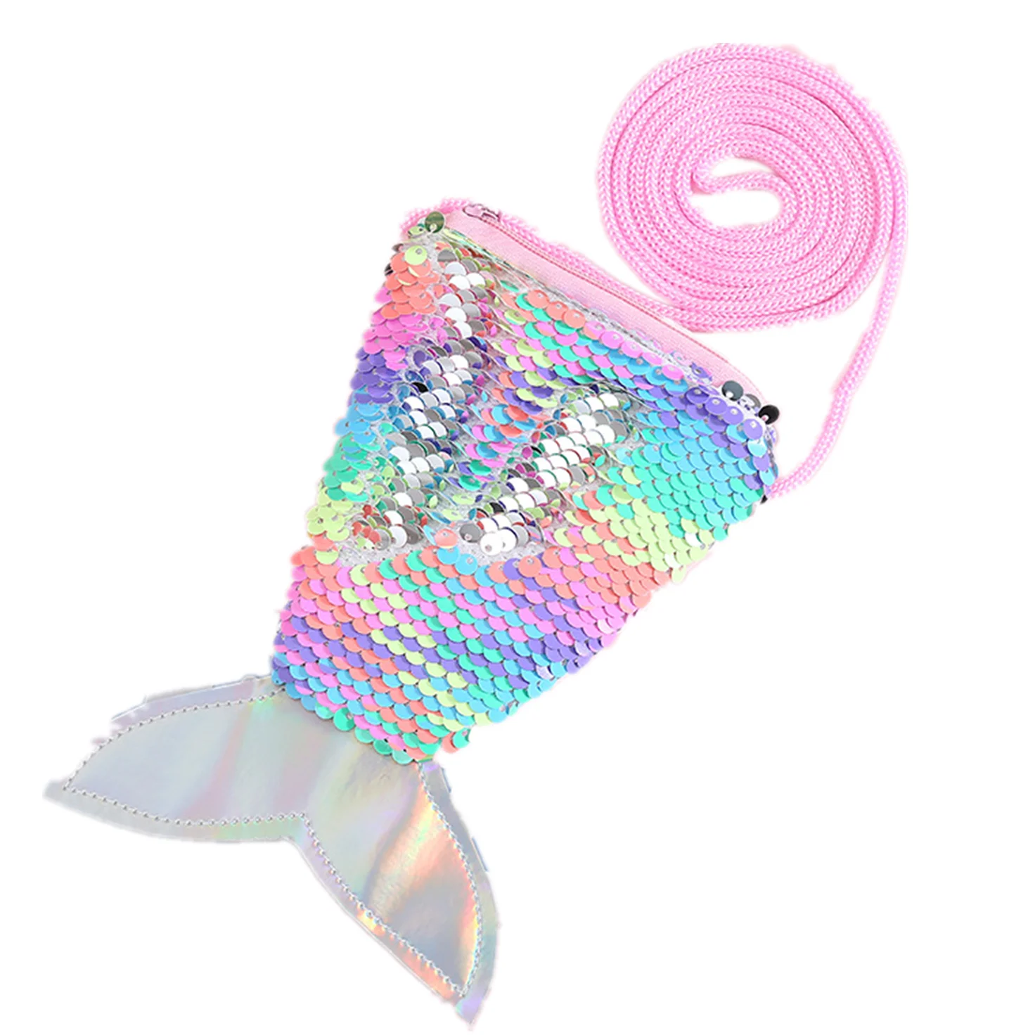 

Cute fish tail sequin coin purse little girl purses small bag side bags for girls shoulder, Pink/purple/chromatic/green