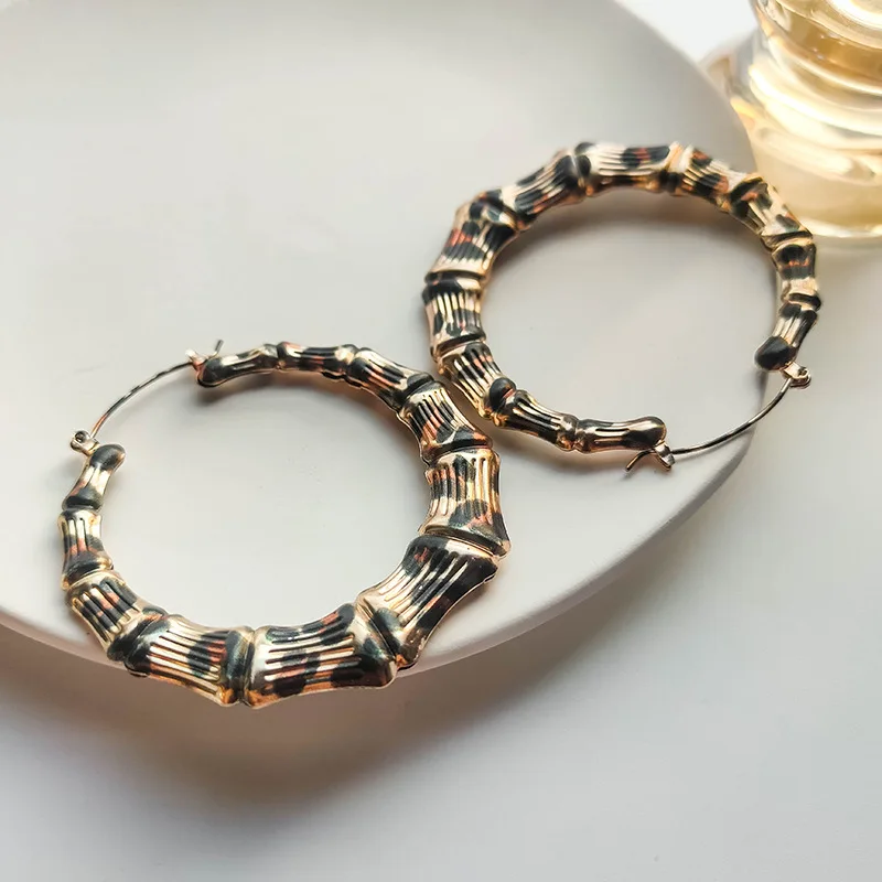 

Sexy Big Bamboo Hoop Earrings Leopard Print Earring Women, Picture