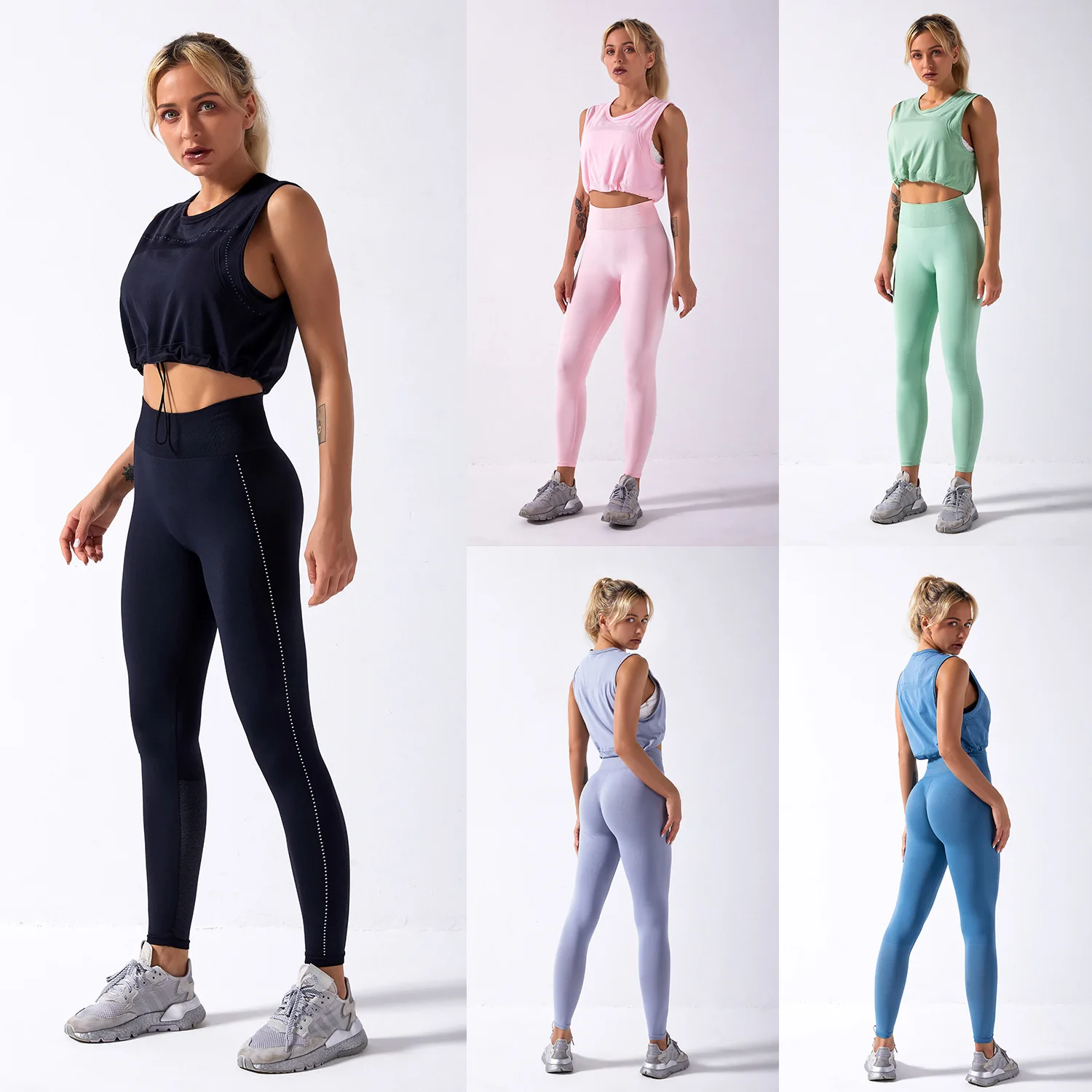 

OEM Seamless Sports Suit 2 pcs Sports Loose Hem Crop Top Seamless Leggings Sport Set Gym Clothes Fitness Tracksuit Workout Set