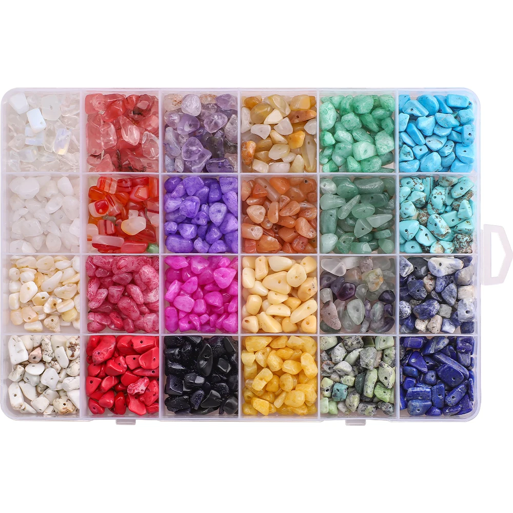 

24 Colors Crystal Beads For Bracelets Ruby/Emerald/Opal Natural Stone Beads Box Set DIY Christmas Xmas Gift Ornament Accessories