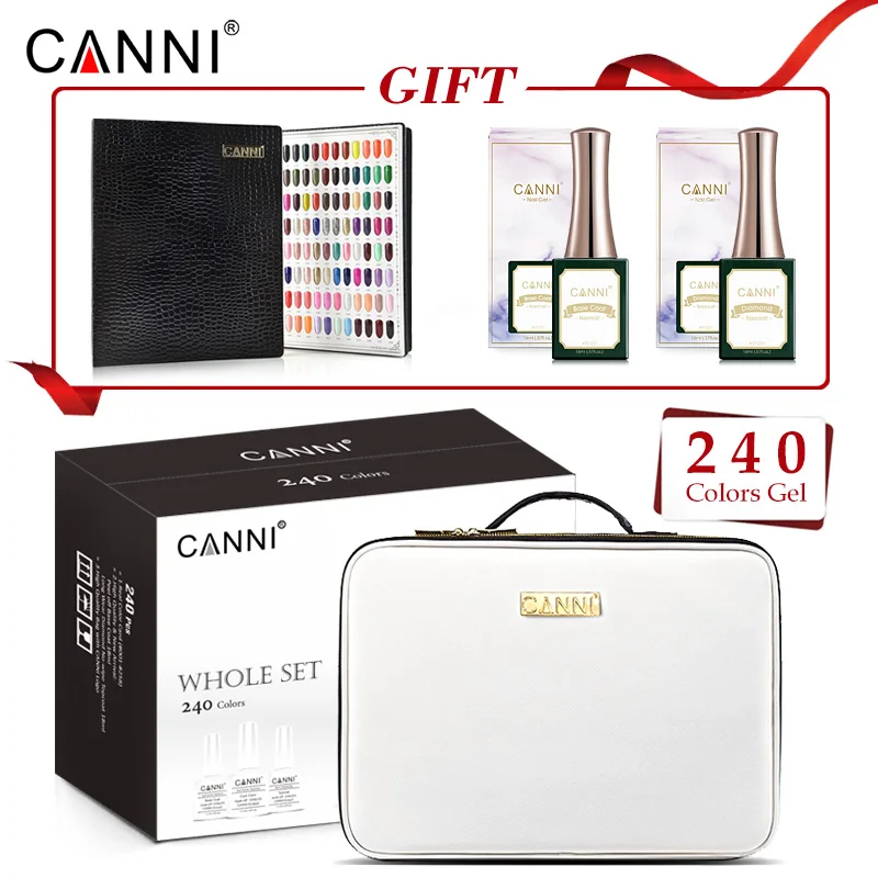 

CANNI Wholeset 240 Colors/set 7.3ml Nail Polish Set Professional Nail Salon UV Nail Gel Kit With Base Coat Top Coat Color Card