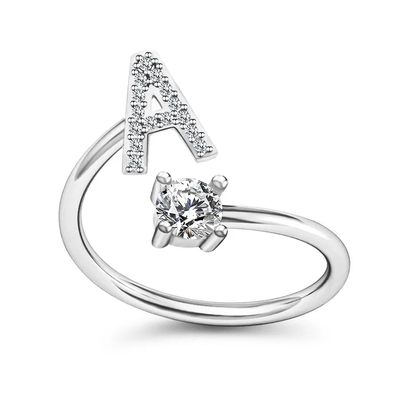 

Q826 Women's Adjustable Rhinestone A-Z Letter Initial Name Stackable Ring Letter Ring, Picture shows