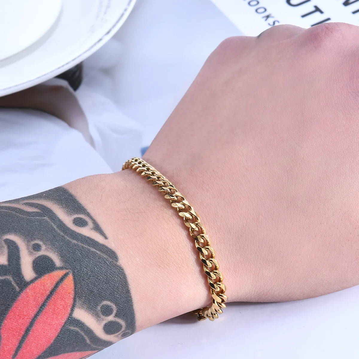 

2021 eBay new hip hop jewelry link chains Gold plated 316 Stainless Steel Cuban bracelet for men, Yellow ,blue ,white,black bead