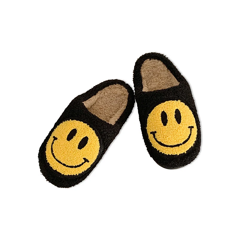 

Wholesale cute smile face pattern smiley slipper large size ladies winter indoor flat warm house slippers for women, Pictures