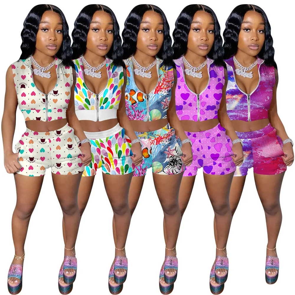 

2021 Women Tracksuits Biker Short Sets plus size Two Piece Set Clothing Outfits Women Jumpsuits And Rompers 2 Piece Pant Sets, Customized color
