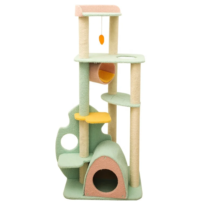 

Custom luxury pet products scratching modern 170cm floor to ceiling wood cheap large high quality cat tree with hammock