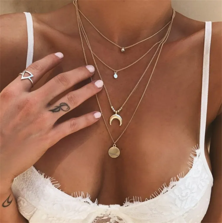 

Necklace Gold Plated Stainless Steel Gold Plated Iced Out Jewelry Diamond Layered Chain Necklace For Women, Picture shows
