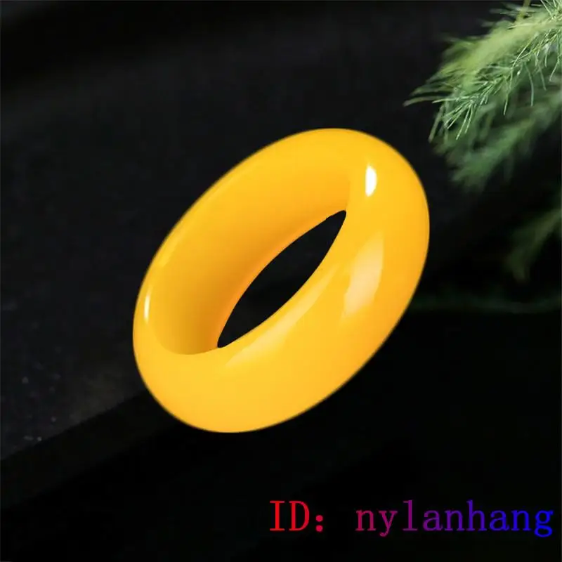 

Yellow Jade Ring Carved Gemstone Charm Hetian Natural Gifts Fashion Crafts Chinese Amulet Jewelry Jadeite