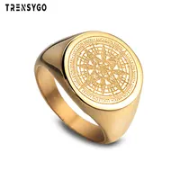 

18k gold plated 316l stainless steel compass engraved signet ring for mens jewelry CY571