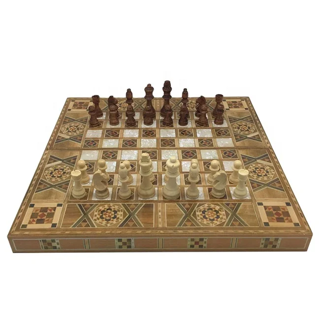 Wholesale Custom Foldable Eco-friendly Wooden Chess Board and Chess Pieces Set 3 in 1 Board Game