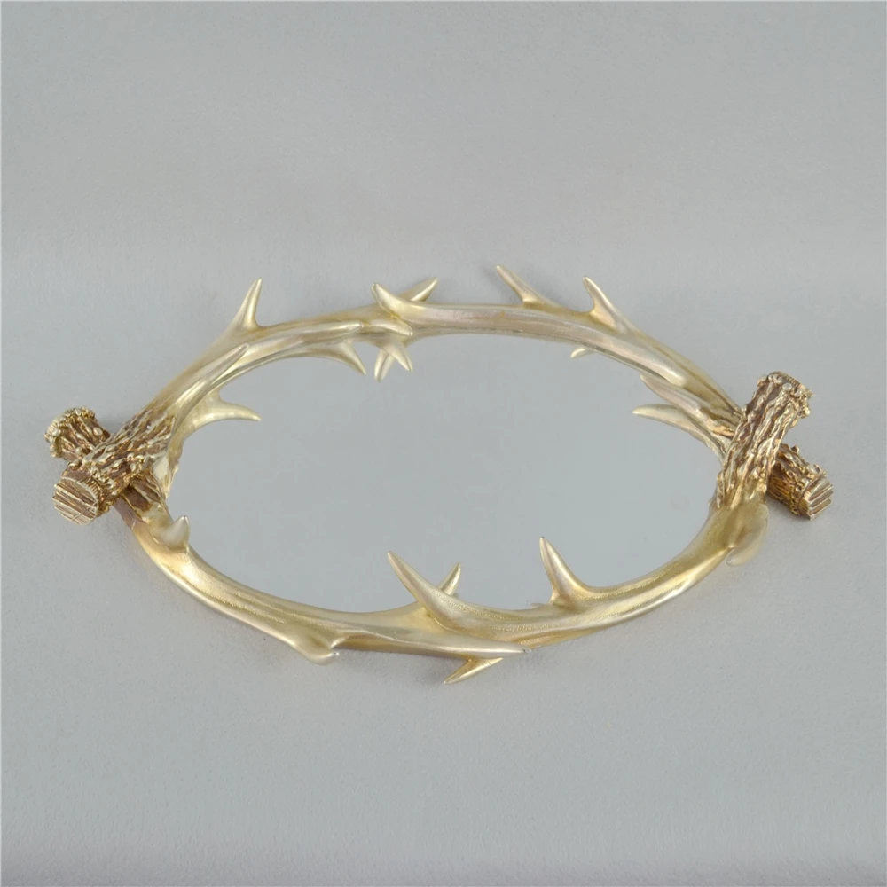 princess style pink resin frame mirror serving tray with pattern print