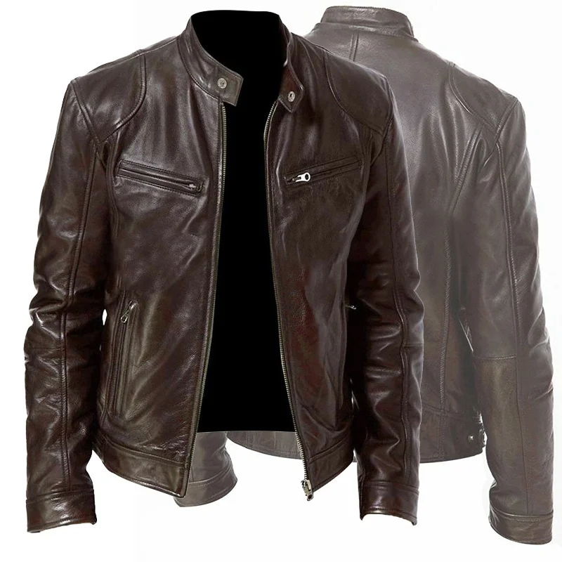 

New style men's motorcycle wear plus size casual bomber jacket PU leather jacket
