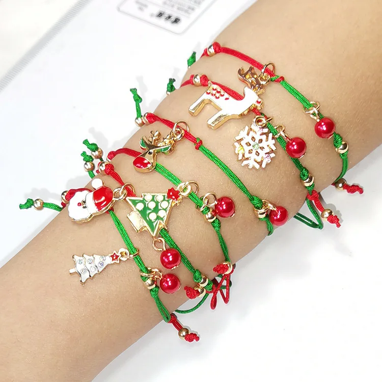 

Christmas Handmade Braided Bracelet Diy Woven Rope Bracelet Santa Claus Friendship Bracelet For Women Kid Gifts, Picture shows