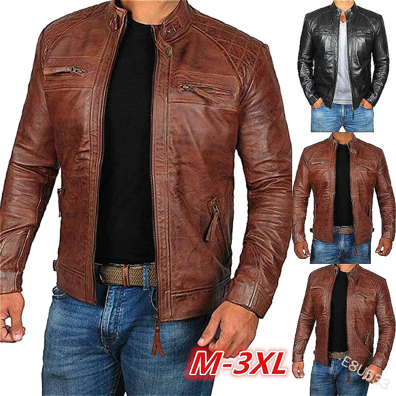 

Men's Leather Jacket For Biker Distressed Genuine Lambskin Top Quality Material - Wholesale Price