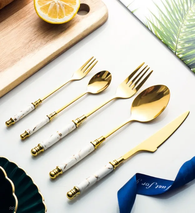 Ceramic Black Handle Flatware Stainless Cutlery Set Spoons Set 24 pcs Stainless Home Steel Cutlery