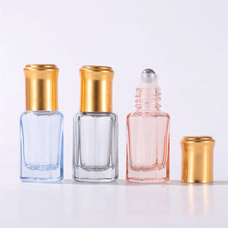 

Luxury Empty 3ml 6ml Octagonal Shape Perfume Essential Oil Roll On Bottles with Steel Rollers