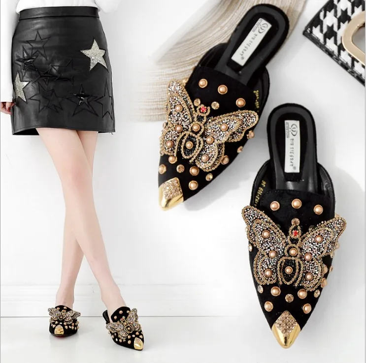 

Female Retro-style Slippers with Rough heels and Low Heels Spiked Flat-soled Slippers Female Summer 2021 New Style Slippers, As pictures