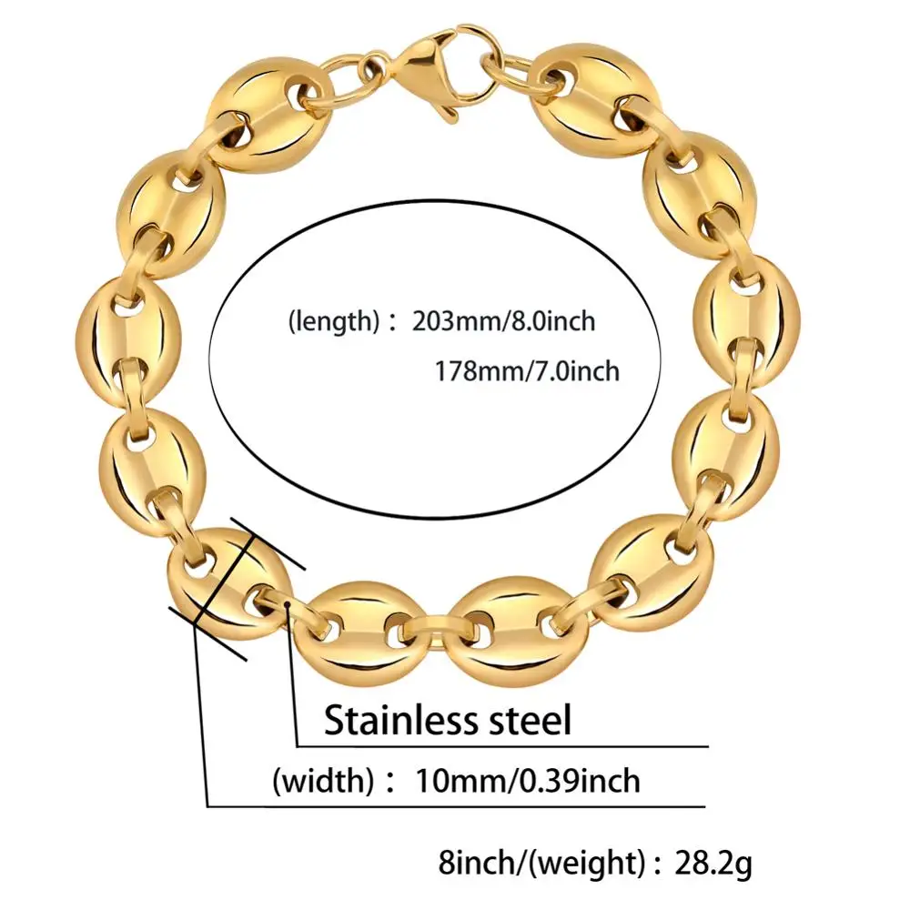 

Simple Gold Plated Solid Back Cuban Link Bracelet Men's Hip Hop Stainless Steel Pure Colour Personality Bangle Jewelry