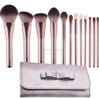 

HOT fashion 12 pieces wood handle nylon hair pink makeup brush PU bag