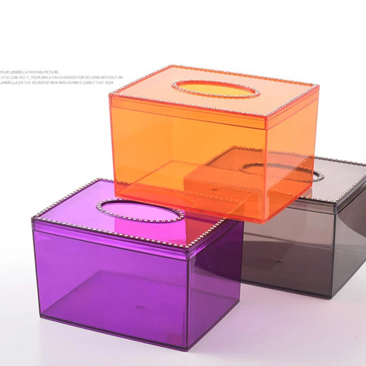 
Customized colorful transparent cuboid design acrylic household paper box tissue box  (62461058579)