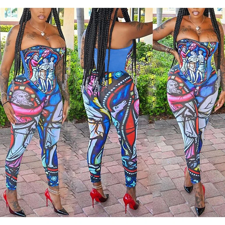 

S1632D Hot sale Fall Rompers women Fashion printing jumpsuit