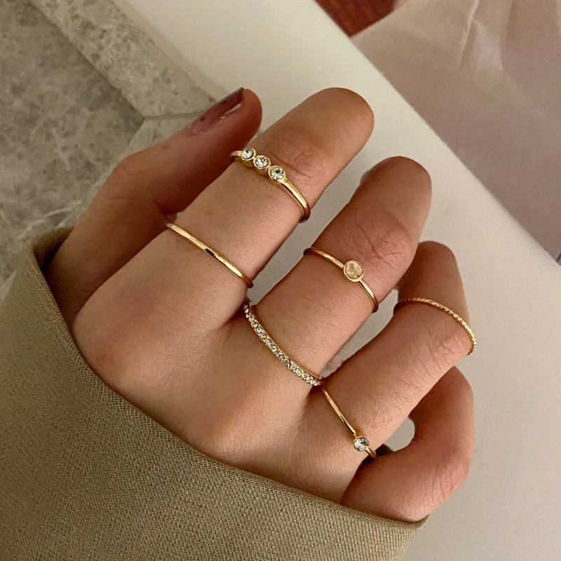 

2021 Sailing Jewelry Gift 6pcs Women Bohemian Knuckle Stackable Rhinestone Rings Set Joint Knot Ring Sets for Teens